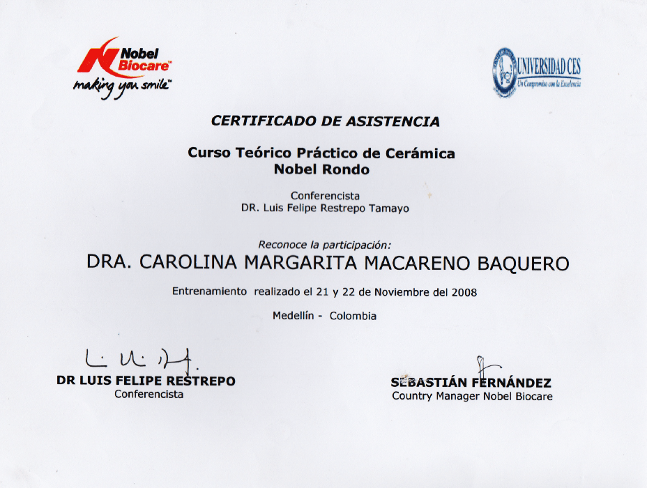 Medellin Dentist certificate